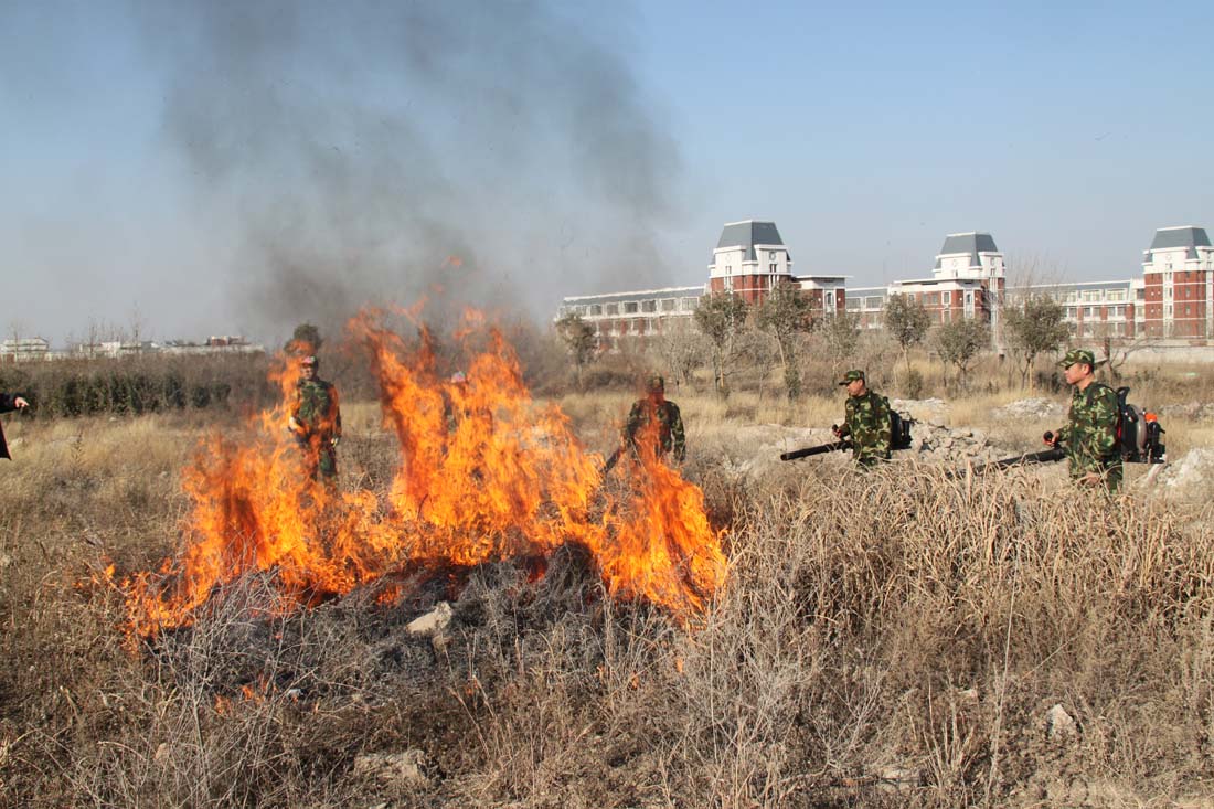 明水校区管理办公室消防科组织开辟森林防火隔离带